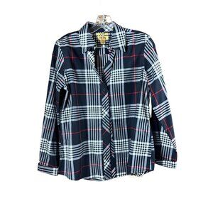 Gold Label Investments Women's Black Plaid Buttoned Down Top
